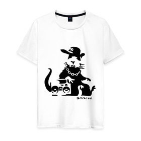 Мужская футболка хлопок с принтом Gangsta rat (Banksy) в Новосибирске, 100% хлопок | прямой крой, круглый вырез горловины, длина до линии бедер, слегка спущенное плечо. | бэнкси | гангстер | граффити | грызун | мышь | хомяк