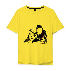 Мужская футболка хлопок Oversize с принтом Раненый парень (Banksy) в Новосибирске, 100% хлопок | свободный крой, круглый ворот, “спинка” длиннее передней части | бэнкси | граффити | кровь | парень | рана | силуэт