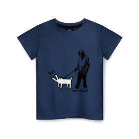 Детская футболка хлопок с принтом Парень с собакой (Banksy) в Новосибирске, 100% хлопок | круглый вырез горловины, полуприлегающий силуэт, длина до линии бедер | Тематика изображения на принте: dog | бэнкси | граффити | собака