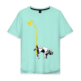 Мужская футболка хлопок Oversize с принтом Peeing dog (Banksy) в Новосибирске, 100% хлопок | свободный крой, круглый ворот, “спинка” длиннее передней части | бульдог | бэнкси | граффити | собака
