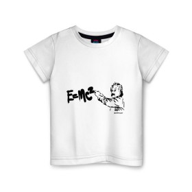 Детская футболка хлопок с принтом E=MC2 в Новосибирске, 100% хлопок | круглый вырез горловины, полуприлегающий силуэт, длина до линии бедер | Тематика изображения на принте: бэнкси | граффити | ученный | формула | эйнштейн