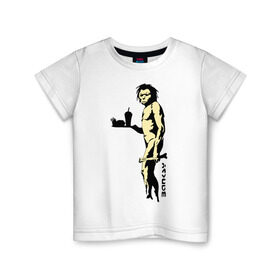 Детская футболка хлопок с принтом Древний человек Бэнкси в Новосибирске, 100% хлопок | круглый вырез горловины, полуприлегающий силуэт, длина до линии бедер | бэнкси | граффити | неандерталец | примат