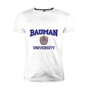 Мужская футболка премиум с принтом BAUMAN University в Новосибирске, 92% хлопок, 8% лайкра | приталенный силуэт, круглый вырез ворота, длина до линии бедра, короткий рукав | баумана | вуз | институт | студенческие | университет