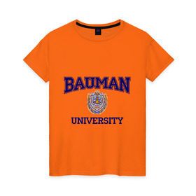 Женская футболка хлопок с принтом BAUMAN University в Новосибирске, 100% хлопок | прямой крой, круглый вырез горловины, длина до линии бедер, слегка спущенное плечо | баумана | вуз | институт | студенческие | университет