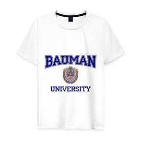 Мужская футболка хлопок с принтом BAUMAN University в Новосибирске, 100% хлопок | прямой крой, круглый вырез горловины, длина до линии бедер, слегка спущенное плечо. | баумана | вуз | институт | студенческие | университет