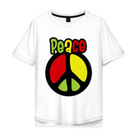 Мужская футболка хлопок Oversize с принтом Peace red, yellow, green в Новосибирске, 100% хлопок | свободный крой, круглый ворот, “спинка” длиннее передней части | reggae | мир | регги