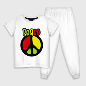 Детская пижама хлопок с принтом Peace red, yellow, green в Новосибирске, 100% хлопок |  брюки и футболка прямого кроя, без карманов, на брюках мягкая резинка на поясе и по низу штанин
 | reggae | мир | регги