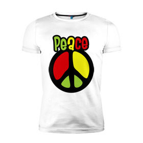 Мужская футболка премиум с принтом Peace red, yellow, green в Новосибирске, 92% хлопок, 8% лайкра | приталенный силуэт, круглый вырез ворота, длина до линии бедра, короткий рукав | reggae | мир | регги