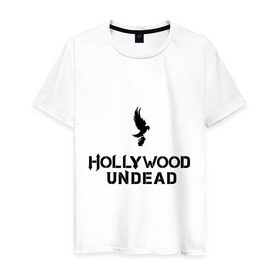 Мужская футболка хлопок с принтом Hollywood Undead logo в Новосибирске, 100% хлопок | прямой крой, круглый вырез горловины, длина до линии бедер, слегка спущенное плечо. | Тематика изображения на принте: hollywood undead | hu | hu mask one color | undead | рок реп группа hollywood undead