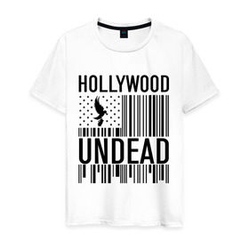 Мужская футболка хлопок с принтом Hollywood Undead flag в Новосибирске, 100% хлопок | прямой крой, круглый вырез горловины, длина до линии бедер, слегка спущенное плечо. | Тематика изображения на принте: hollywood undead | hu | hu mask one color | undead | птица с гранатой | рок реп группа hollywood undead