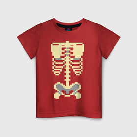 Детская футболка хлопок с принтом Пиксельный скелет в Новосибирске, 100% хлопок | круглый вырез горловины, полуприлегающий силуэт, длина до линии бедер | скелет