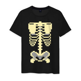 Мужская футболка хлопок с принтом Пиксельный скелет в Новосибирске, 100% хлопок | прямой крой, круглый вырез горловины, длина до линии бедер, слегка спущенное плечо. | скелет