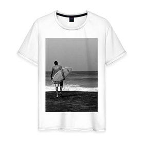 Мужская футболка хлопок с принтом Surfingboy в Новосибирске, 100% хлопок | прямой крой, круглый вырез горловины, длина до линии бедер, слегка спущенное плечо. | Тематика изображения на принте: летние | лето | море | на лето | океан | пляж | серфинг