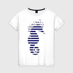 Женская футболка хлопок с принтом Морской конёк в Новосибирске, 100% хлопок | прямой крой, круглый вырез горловины, длина до линии бедер, слегка спущенное плечо | летние | море