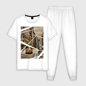 Мужская пижама хлопок с принтом Улицы NY в Новосибирске, 100% хлопок | брюки и футболка прямого кроя, без карманов, на брюках мягкая резинка на поясе и по низу штанин
 | new york | urban style | город | города | нью йорк | улицы нью йорка | урбан