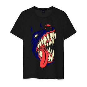 Мужская футболка хлопок с принтом Злая собака (glow) в Новосибирске, 100% хлопок | прямой крой, круглый вырез горловины, длина до линии бедер, слегка спущенное плечо. | волк | животные | зверь | острые зубы | пес | собачья пасть