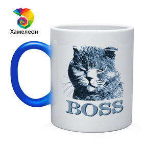 Кружка хамелеон с принтом BOSS в Новосибирске, керамика | меняет цвет при нагревании, емкость 330 мл | boss | босс | главный кот | кот boss | кот босс | котэ boss | котяра