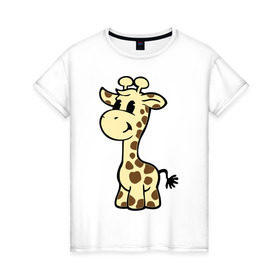 Женская футболка хлопок с принтом Жираф в Новосибирске, 100% хлопок | прямой крой, круглый вырез горловины, длина до линии бедер, слегка спущенное плечо | животные | жираф | маленький жираф