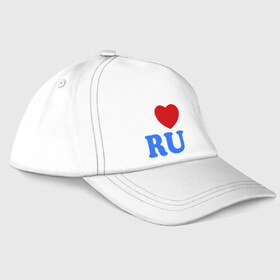 Бейсболка с принтом I Love RU в Новосибирске, 100% хлопок | классический козырек, металлическая застежка-регулятор размера | Тематика изображения на принте: i love ru | i love russia | для патриотов | патриотам | патриотизм | я люблю россию | я русский