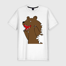 Мужская футболка премиум с принтом Медведь цензурный в Новосибирске, 92% хлопок, 8% лайкра | приталенный силуэт, круглый вырез ворота, длина до линии бедра, короткий рукав | интернет приколы | медведь | медведь в кустах | приколы