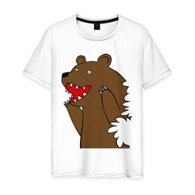 Мужская футболка хлопок с принтом Медведь цензурный в Новосибирске, 100% хлопок | прямой крой, круглый вырез горловины, длина до линии бедер, слегка спущенное плечо. | интернет приколы | медведь | медведь в кустах | приколы