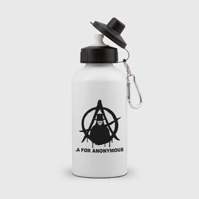 Бутылка спортивная с принтом A for Anonymous (А значит аноним) в Новосибирске, металл | емкость — 500 мл, в комплекте две пластиковые крышки и карабин для крепления | anonymous | аноним | анонимус | вендета | вендетта | гай фокс