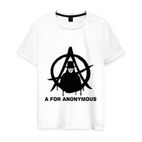 Мужская футболка хлопок с принтом A for Anonymous (А значит аноним) в Новосибирске, 100% хлопок | прямой крой, круглый вырез горловины, длина до линии бедер, слегка спущенное плечо. | anonymous | аноним | анонимус | вендета | вендетта | гай фокс