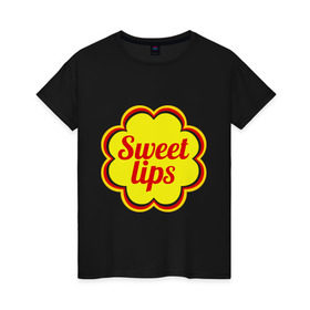 Женская футболка хлопок с принтом Sweet lips в Новосибирске, 100% хлопок | прямой крой, круглый вырез горловины, длина до линии бедер, слегка спущенное плечо | chupa chups | sweet lips | антибренд | сладкие губы | чупа чупс