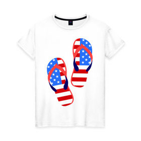 Женская футболка хлопок с принтом Американские сланцы в Новосибирске, 100% хлопок | прямой крой, круглый вырез горловины, длина до линии бедер, слегка спущенное плечо | Тематика изображения на принте: америка | американские сланцы | американские шлепки | сланцы | флаг амереки | шлепки