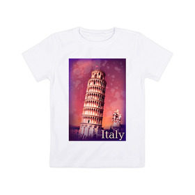 Детская футболка хлопок с принтом Италия. Пизанская башня в Новосибирске, 100% хлопок | круглый вырез горловины, полуприлегающий силуэт, длина до линии бедер | Тематика изображения на принте: pisa | urban | город | города | достопримечательности | пиза | пизанская башня | урбан