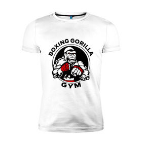 Мужская футболка премиум с принтом Boxing gorilla gym в Новосибирске, 92% хлопок, 8% лайкра | приталенный силуэт, круглый вырез ворота, длина до линии бедра, короткий рукав | боец | бокс | боксер | горила | горилла | кулаки | обезьяна | спорт | спортсменам