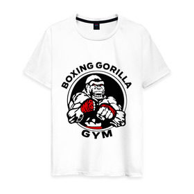 Мужская футболка хлопок с принтом Boxing gorilla gym в Новосибирске, 100% хлопок | прямой крой, круглый вырез горловины, длина до линии бедер, слегка спущенное плечо. | боец | бокс | боксер | горила | горилла | кулаки | обезьяна | спорт | спортсменам