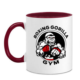 Кружка двухцветная с принтом Boxing gorilla gym в Новосибирске, керамика | объем — 330 мл, диаметр — 80 мм. Цветная ручка и кайма сверху, в некоторых цветах — вся внутренняя часть | боец | бокс | боксер | горила | горилла | кулаки | обезьяна | спорт | спортсменам