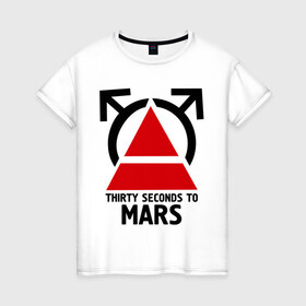 Женская футболка хлопок с принтом Thirty Seconds To Mars в Новосибирске, 100% хлопок | прямой крой, круглый вырез горловины, длина до линии бедер, слегка спущенное плечо | 