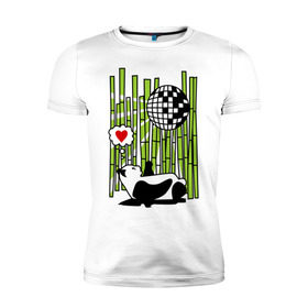 Мужская футболка премиум с принтом Disco love panda в Новосибирске, 92% хлопок, 8% лайкра | приталенный силуэт, круглый вырез ворота, длина до линии бедра, короткий рукав | панда