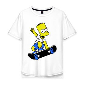Мужская футболка хлопок Oversize с принтом Барт на скейте в Новосибирске, 100% хлопок | свободный крой, круглый ворот, “спинка” длиннее передней части | Тематика изображения на принте: simpsons | барт симпсон | мультфильмы | симпсоны