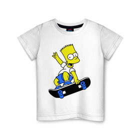 Детская футболка хлопок с принтом Барт на скейте в Новосибирске, 100% хлопок | круглый вырез горловины, полуприлегающий силуэт, длина до линии бедер | Тематика изображения на принте: simpsons | барт симпсон | мультфильмы | симпсоны