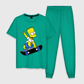 Мужская пижама хлопок с принтом Барт на скейте в Новосибирске, 100% хлопок | брюки и футболка прямого кроя, без карманов, на брюках мягкая резинка на поясе и по низу штанин
 | simpsons | барт симпсон | мультфильмы | симпсоны