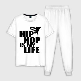 Мужская пижама хлопок с принтом Hip hop is my life в Новосибирске, 100% хлопок | брюки и футболка прямого кроя, без карманов, на брюках мягкая резинка на поясе и по низу штанин
 | Тематика изображения на принте: хип хоп
