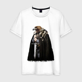 Мужская футболка хлопок с принтом Eagle is coming в Новосибирске, 100% хлопок | прямой крой, круглый вырез горловины, длина до линии бедер, слегка спущенное плечо. | eagle | орел | тело человека голова животного | человек с головой животного | человек с головой орла