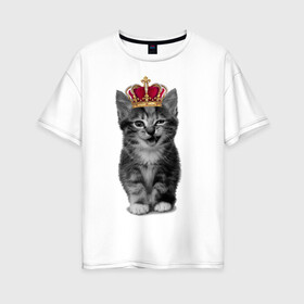 Женская футболка хлопок Oversize с принтом Meow kitten в Новосибирске, 100% хлопок | свободный крой, круглый ворот, спущенный рукав, длина до линии бедер
 | kitten | meow | meow kitten | киса | кот | котик | котэ | котяра | кошка | прикольный кот