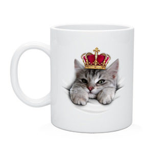 Кружка с принтом Pretty kitten в Новосибирске, керамика | объем — 330 мл, диаметр — 80 мм. Принт наносится на бока кружки, можно сделать два разных изображения | kitten | meow | meow kitten | киса | корона | корона на голове кота | кот | кот с короной | котик | котэ | котяра | кошка | прикольный кот