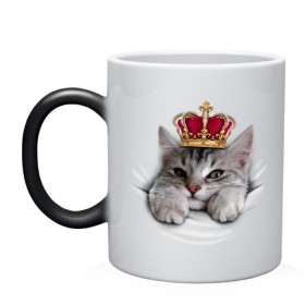 Кружка хамелеон с принтом Pretty kitten в Новосибирске, керамика | меняет цвет при нагревании, емкость 330 мл | Тематика изображения на принте: kitten | meow | meow kitten | киса | корона | корона на голове кота | кот | кот с короной | котик | котэ | котяра | кошка | прикольный кот