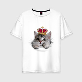 Женская футболка хлопок Oversize с принтом Pretty kitten в Новосибирске, 100% хлопок | свободный крой, круглый ворот, спущенный рукав, длина до линии бедер
 | kitten | meow | meow kitten | киса | корона | корона на голове кота | кот | кот с короной | котик | котэ | котяра | кошка | прикольный кот