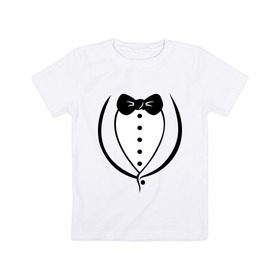 Детская футболка хлопок с принтом Cмокинг (tuxedo) в Новосибирске, 100% хлопок | круглый вырез горловины, полуприлегающий силуэт, длина до линии бедер | 