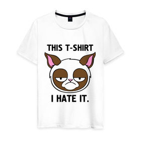 Мужская футболка хлопок с принтом This t-shirt i hate it. (Я ненавижу эту футболку) в Новосибирске, 100% хлопок | прямой крой, круглый вырез горловины, длина до линии бедер, слегка спущенное плечо. | интернет кот | коты | кошки | угрюмый кот