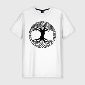Мужская футболка премиум с принтом Дерево Жизни в Новосибирске, 92% хлопок, 8% лайкра | приталенный силуэт, круглый вырез ворота, длина до линии бедра, короткий рукав | Тематика изображения на принте: дерево | древо жизни | дуб | узоры