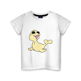 Детская футболка хлопок с принтом Милый тюлень в Новосибирске, 100% хлопок | круглый вырез горловины, полуприлегающий силуэт, длина до линии бедер | веселый тюлень | животные | забавный тюлень | милый тюлень | морской лев | тюлень