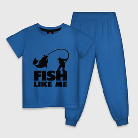 Детская пижама хлопок с принтом Fish like me. в Новосибирске, 100% хлопок |  брюки и футболка прямого кроя, без карманов, на брюках мягкая резинка на поясе и по низу штанин
 | для рыбаков | рыба меня любит | рыбакам | рыбалка