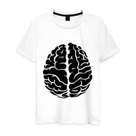 Мужская футболка хлопок с принтом Он - мозг в Новосибирске, 100% хлопок | прямой крой, круглый вырез горловины, длина до линии бедер, слегка спущенное плечо. | голова | левое и правое полушарие | мозг | он   мозг | открытый мозг | парные | полушарие мозга